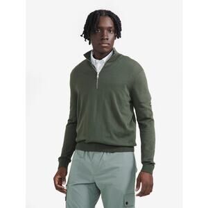 Aigle Fine Knit Organic Cotton Half Zip Pullover Jumper Sweater Large Green